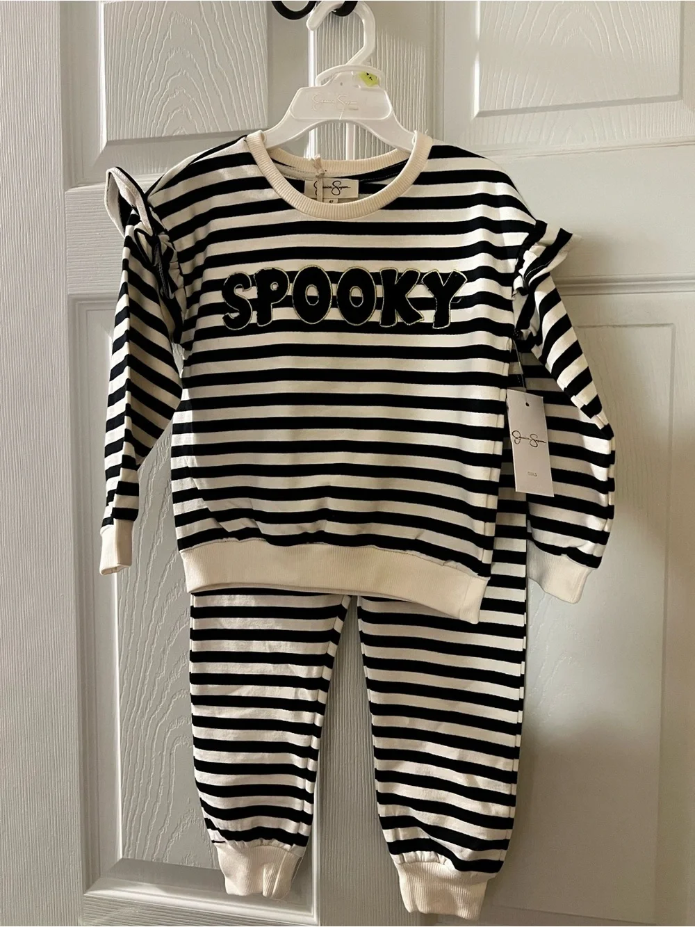 Jessica Simpson Girls SPOOKY Stripe black & white ruffle 2piece outfit Halloween